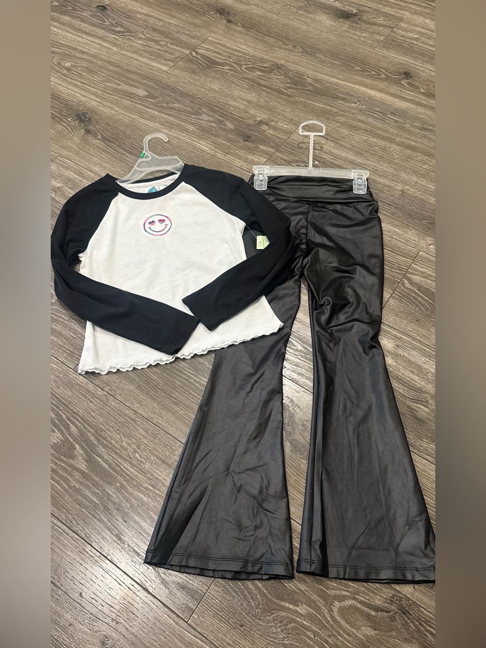 Black & White Girls' Two-Piece Matching Set with Smile Patch